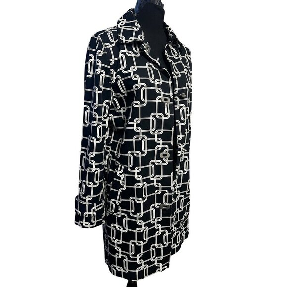 George Long Jacket Womens Small Black & White Chain Print Button-Up Fall outdoor - Picture 3 of 7